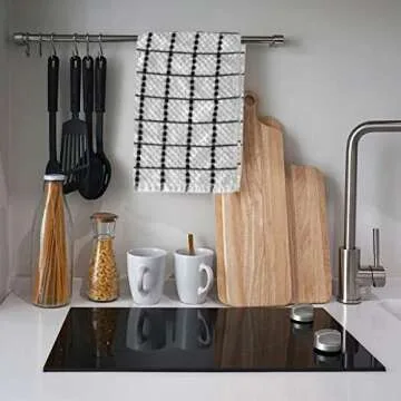 TALVANIA Kitchen Dish Towels, 100% Cotton Dobby Weave Terry Towel Set, 12 Pack Soft and Absorbent Multipurpose Dish Cloth, Hand Towel and All Kitchen Cleaning 15” X 25” Machine Washable (White)