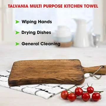 TALVANIA Kitchen Dish Towels, 100% Cotton Dobby Weave Terry Towel Set, 12 Pack Soft and Absorbent Multipurpose Dish Cloth, Hand Towel and All Kitchen Cleaning 15” X 25” Machine Washable (White)