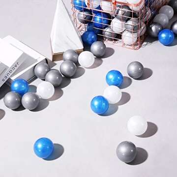 PlayMaty Pearl-Colored Balls-100pcs Soft Plastic Pit Balls for Kids Swimming Pool Toy Balls for Children Playhouse Birthday Party Decoration with Bags(100 Balls) (Φ2.16'', Cool Spacy Blue)