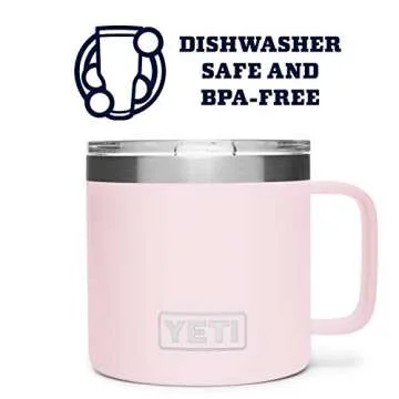 YETI Rambler 14 oz Mug, Stainless Steel, Vacuum Insulated with Standard Lid, Ice Pink