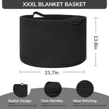INDRESSME XXXLarge Cotton Rope Basket