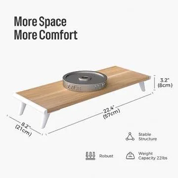 loukin Monitor Stand Riser for Desk, 22.4" x 8.3" Larger Computer Stand for Laptop, PC, Printer, Sturdy Desktop Computer Shelf with Non-Skid Rubber, Home Office, Natural Wood