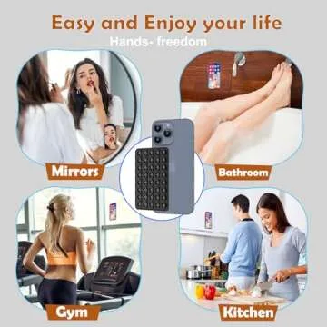 Double Sided Silicone Suction Phone Holder Mount, Silicon Phone Accessory for iPhone and Android, Hands-Free Mirror Shower Phone Holder, TikTok Videos and Selfies (Black, 1PCS)