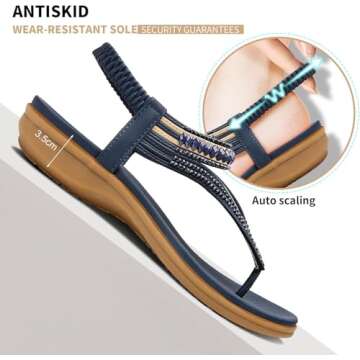 Littleplum Women's Summer Sandals Casual Comfortable Flip Flops Beach Shoes Ankle T-Strap Thong Elastic Flat Sandals for Women Blue Size 8