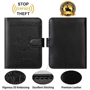 Passport and Vaccine Card Holder Combo Passport Holder Cover Case Travel Wallet Vaccination Card Protector (111#Black)