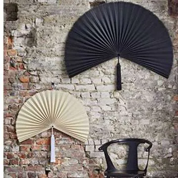 MadeTerra 43" Black Bamboo Wall Decor Folding Fan, Horizontal Wall Decor Aesthetic Accent for Boho Room Decor, Wall Pediments Art for Spiritual Room Decor, Apartment, Rattan Headboard, Living Room