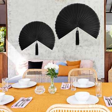 MadeTerra 43" Black Bamboo Wall Decor Folding Fan, Horizontal Wall Decor Aesthetic Accent for Boho Room Decor, Wall Pediments Art for Spiritual Room Decor, Apartment, Rattan Headboard, Living Room