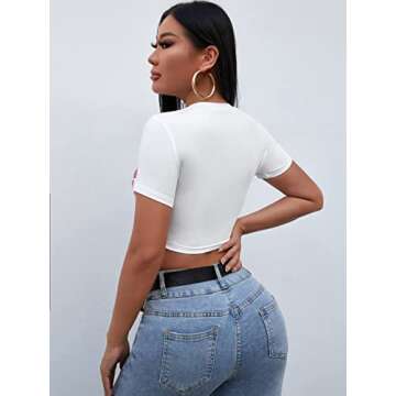 SOLY HUX Women's Graphic Tees Y2k Crop Top Short Sleeve T Shirt Tee Summer Tops White M