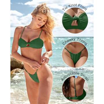 Honlyps Womens Brazilian Thong Sexy Bikini Sets Cheeky 2 Piece High Cut Swimsuit Bottoms Strapless Bandeau Bathing Suit Tops Army Green