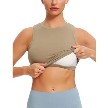 Natural Feelings Nudi Sports Bras for Women Removable Padded Yoga Tank Tops Sleeveless Fitness Workout Crop Tops Khaki