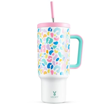Meoky 40 oz Tumbler with Handle and Straw - Leak-proof Insulated Travel Mug