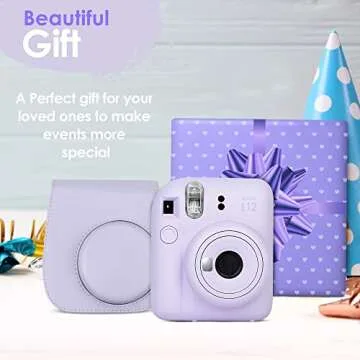 Fujifilm Instax Mini 12 Camera with Fujifilm Instant Mini Film (60 Sheets) Bundle with Deals Number One Accessories Including Carrying Case, Photo Album, Stickers (Lilac Purple)