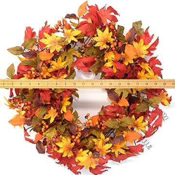 idyllic 20 Inch Fall Wreath Autumn Wreath for Front Door - Maple Leaves Wreath Thanksgiving Hallowee...