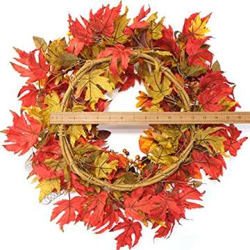 idyllic 20 Inch Fall Wreath Autumn Wreath for Front Door - Maple Leaves Wreath Thanksgiving Halloween Wreath Wall Front Porch Home Decoration