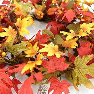 idyllic 20 Inch Fall Wreath Autumn Wreath for Front Door - Maple Leaves Wreath Thanksgiving Halloween Wreath Wall Front Porch Home Decoration