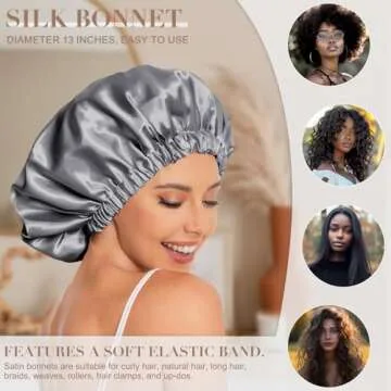 Satin Bonnet Silk Bonnet Hair Bonnet for Sleeping-Slouchy Beanie Hat Satin Sleep Cap for Women's Natural & Curly Hair(Dark Grey)