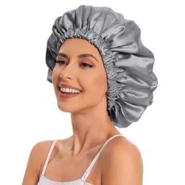 Satin Bonnet Silk Bonnet Hair Bonnet for Sleeping-Slouchy Beanie Hat Satin Sleep Cap for Women's Natural & Curly Hair(Dark Grey)