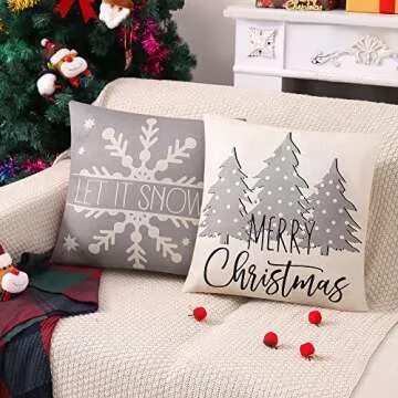 Jelomax Grey Christmas Pillow Covers Decorative 18x18 Set