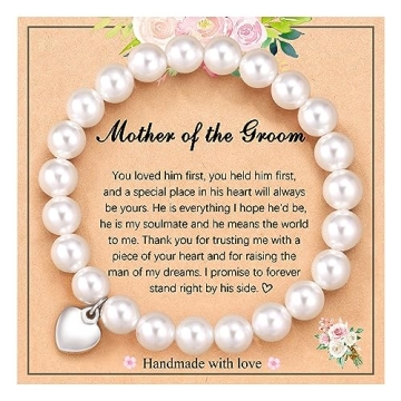 UPROMI Mother of the Groom Gifts, Mother of the Groom for Wedding Jewelry, Pearl Bracelet Wedding Gi...