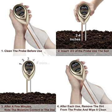 ALANMOND 3-in-1 Plant Water Meter: Soil Moisture, Light & pH Tester for Optimal Gardening