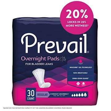 Prevail Proven Incontinence Bladder Pads for Overnight Absorbency