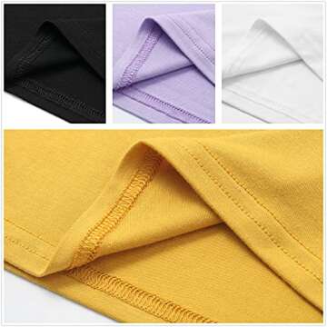 Formeet17 Women’s 4 Pieces Basic Crop Tops Scoop Neck Cap Sleeve Shirts (Small, Black/Light Purple/Dark Yellow/White)
