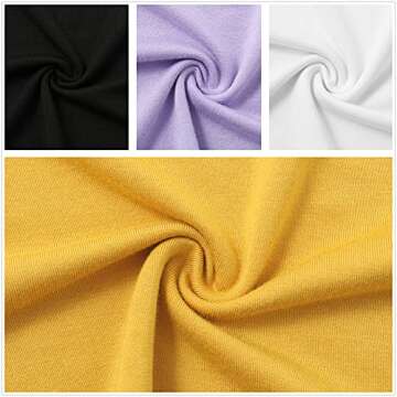 Formeet17 Women’s 4 Pieces Basic Crop Tops Scoop Neck Cap Sleeve Shirts (Small, Black/Light Purple/Dark Yellow/White)