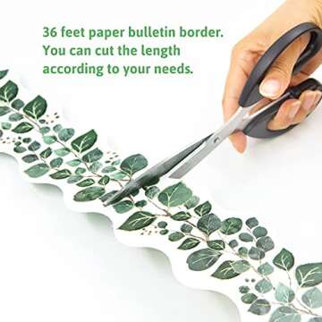 Eucalyptus Bulletin Board Border 36ft Leaves Die-Cut Border Trim for Classroom Decoration Two Sided School Family Party Greenery Border Home Decor