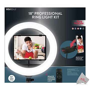 Vivitar 18" Professional Ring Light Kit with Light Stand VIVRL18KITPRO Vlog Podcast Stream Make-Up Essentials