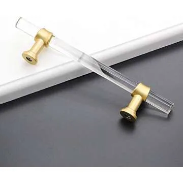 Peaha 10 Pack 6-1/4 Inch Acrylic Cabinet Pulls Gold Drawer Handles Brushed Brass Hardware Zinc Alloy for Dresser Cupboard Kitchen