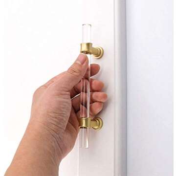 Peaha 10 Pack 6-1/4 Inch Acrylic Cabinet Pulls Gold Drawer Handles Brushed Brass Hardware Zinc Alloy for Dresser Cupboard Kitchen