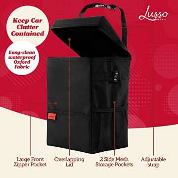 Lusso Gear Spill-Proof Car Trash Can (3.5 Gallon) - Easy to Clean Hanging Garbage Bin - Leak-Proof L...