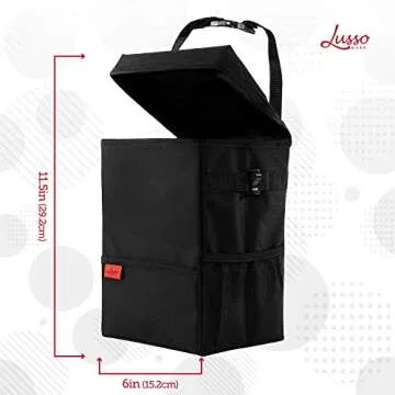 Lusso Gear Spill-Proof Car Trash Can (3.5 Gallon) - Easy to Clean Hanging Garbage Bin - Leak-Proof Lid, Removable Liner, Waterproof - Keeps Truck, SUV, Car, Minivan Clean & Odor Free (Tan)