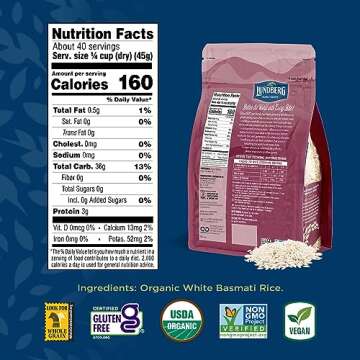 Lundberg Basmati Rice, Organic Long Grain White Rice - Non-Sticky, Fluffy, Nutty, Aromatic Rice, Veg...
