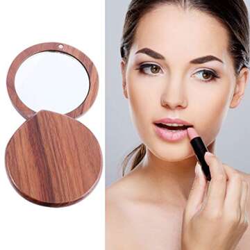 Beaupretty Small Compact Mirror Handheld Makeup Mirror Wooden Cosmetic Mirror for Outdoor Makeup Purses Travel Supplies