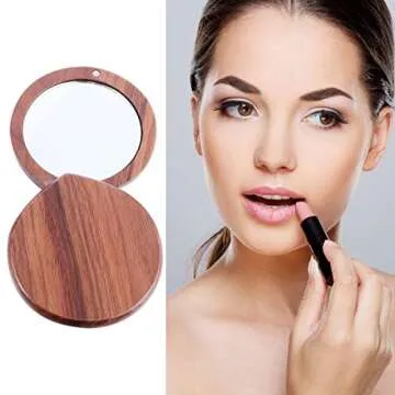 Beaupretty Small Compact Mirror Handheld Makeup Mirror Wooden Cosmetic Mirror for Outdoor Makeup Purses Travel Supplies