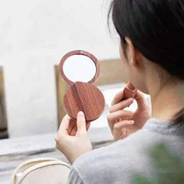 Beaupretty Small Compact Mirror Handheld Makeup Mirror Wooden Cosmetic Mirror for Outdoor Makeup Purses Travel Supplies