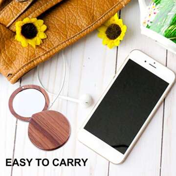 Beaupretty Small Compact Mirror Handheld Makeup Mirror Wooden Cosmetic Mirror for Outdoor Makeup Purses Travel Supplies