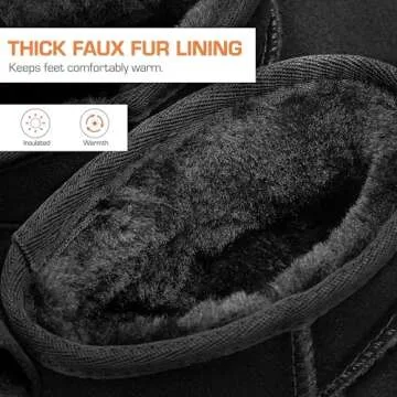 DREAM PAIRS Ankle Winter Mini Boots for Women Genuine Suede Faux Fur Lining Water Resistant Warm Snow Boots Slip On Memory Foam Comfort Booties FuzzyClassic,Size 5,Black,SDSB2405W