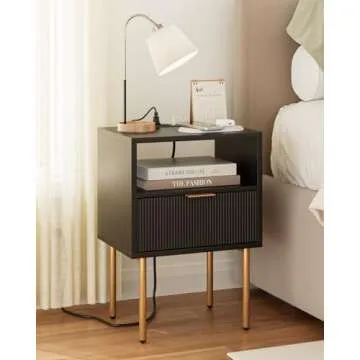 Masupu Nightstand with Charging Station | Modern Storage Table