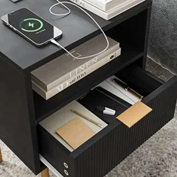 Masupu Nightstand with Charging Station | Modern Storage Table