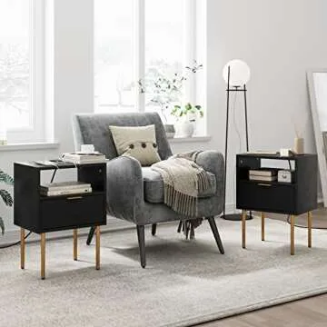 Masupu Nightstand with Charging Station | Modern Storage Table
