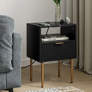 Masupu Nightstand with Charging Station | Modern Storage Table