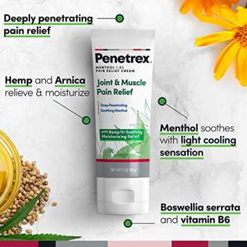 Penetrex Soothing Joint & Muscle Pain Relief Cream with Hemp - Deep Penetrating Menthol, Arnica and ...