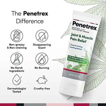 Penetrex Soothing Joint & Muscle Pain Relief Cream with Hemp - Deep Penetrating Menthol, Arnica and Hemp for Soothing, Hydrating Relief - Non-Greasy, Easy to Apply, Pleasant Scent- 2oz Squeezable Tube