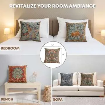 Charlotte Home Furnishings Throw Pillow Covers for Couch 14X14 in, Birds Face to Face Decorative Pillow Covers, Small Tapestry Square Cushion Cases for Cozy Decor, Soft European Cotton Jacquard Woven