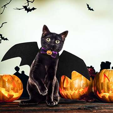 Syhood 2 Pieces Pet Cat Bat and 2 Pieces Collar Bow Ties, Bat for Dogs Cat Costume for Halloween Party Decoration Pet Cosplay
