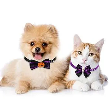 Syhood 2 Pieces Pet Cat Bat and 2 Pieces Collar Bow Ties, Bat for Dogs Cat Costume for Halloween Party Decoration Pet Cosplay