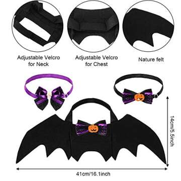 Syhood 2 Pieces Pet Cat Bat and 2 Pieces Collar Bow Ties, Bat for Dogs Cat Costume for Halloween Party Decoration Pet Cosplay