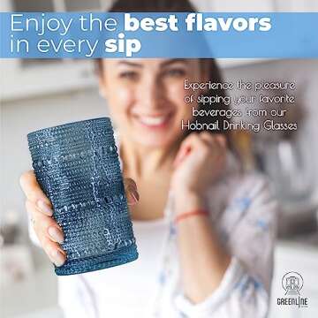 Greenline Goods Hobnail Drinking Glasses - Blue 12 oz Thick Modern Kitchen Glassware Set - Unique Vi...